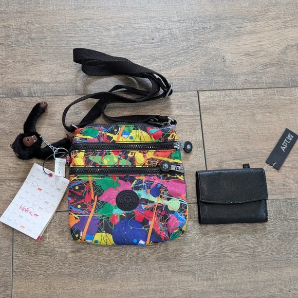 Kipling Purse Bag Handbag Colorful Tie Dye Shoulder Strap Wallet Bundle NWT - Picture 1 of 5